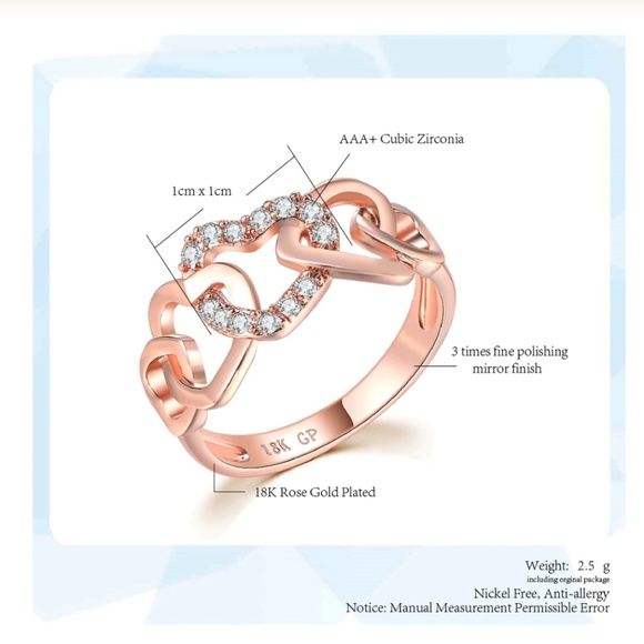 18K Rose Gold Eternity True Love Heart Ring - Picture 7 of 8